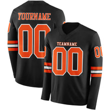 Load image into Gallery viewer, Custom Black Orange-White Long Sleeve Authentic Football Jersey