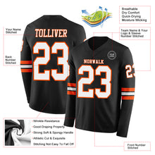 Load image into Gallery viewer, Custom Black White-Orange Long Sleeve Authentic Football Jersey