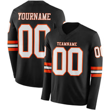 Load image into Gallery viewer, Custom Black White-Orange Long Sleeve Authentic Football Jersey