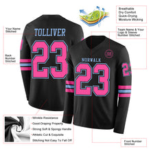 Загрузить изображение в средство просмотра галереи, Custom Black Pink-Light Blue Long Sleeve Authentic Football Jersey