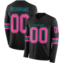 Charger l'image dans la galerie, Custom Black Pink-Teal Long Sleeve Authentic Football Jersey