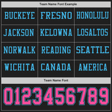Load image into Gallery viewer, Custom Black Pink-Sky Blue Long Sleeve Authentic Football Jersey
