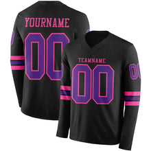 Load image into Gallery viewer, Custom Black Purple-Pink Long Sleeve Authentic Football Jersey