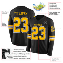 Load image into Gallery viewer, Custom Black Gold-White Long Sleeve Authentic Football Jersey