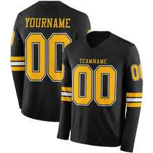 Load image into Gallery viewer, Custom Black Gold-White Long Sleeve Authentic Football Jersey