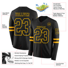Charger l'image dans la galerie, Custom Black Gold Long Sleeve Authentic Football Jersey