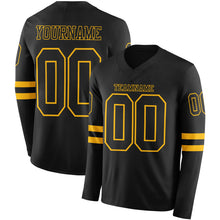 Charger l'image dans la galerie, Custom Black Gold Long Sleeve Authentic Football Jersey