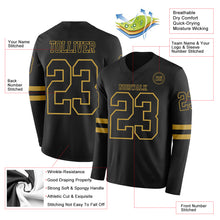 Load image into Gallery viewer, Custom Black Old Gold Long Sleeve Authentic Football Jersey