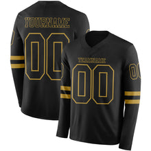 Load image into Gallery viewer, Custom Black Old Gold Long Sleeve Authentic Football Jersey