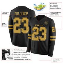 Laden Sie das Bild in den Galerie-Viewer, Custom Black Old Gold Long Sleeve Authentic Football Jersey