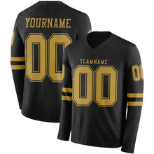 Laden Sie das Bild in den Galerie-Viewer, Custom Black Old Gold Long Sleeve Authentic Football Jersey