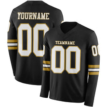 Load image into Gallery viewer, Custom Black White-Old Gold Long Sleeve Authentic Football Jersey