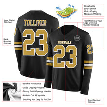 Charger l'image dans la galerie, Custom Black Old Gold-White Long Sleeve Authentic Football Jersey