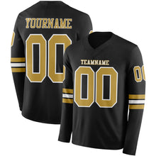 Charger l'image dans la galerie, Custom Black Old Gold-White Long Sleeve Authentic Football Jersey