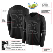Load image into Gallery viewer, Custom Black Steel Gray Long Sleeve Authentic Football Jersey