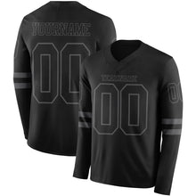 Load image into Gallery viewer, Custom Black Steel Gray Long Sleeve Authentic Football Jersey