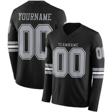 Laden Sie das Bild in den Galerie-Viewer, Custom Black Gray Long Sleeve Authentic Football Jersey