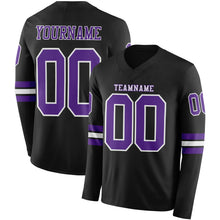 Загрузить изображение в средство просмотра галереи, Custom Black Purple-White Long Sleeve Authentic Football Jersey