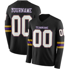 Загрузить изображение в средство просмотра галереи, Custom Black White Old Gold-Purple Long Sleeve Authentic Football Jersey