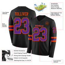 Laden Sie das Bild in den Galerie-Viewer, Custom Black Purple-Orange Long Sleeve Authentic Football Jersey