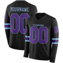 Load image into Gallery viewer, Custom Black Purple-Light Blue Long Sleeve Authentic Football Jersey