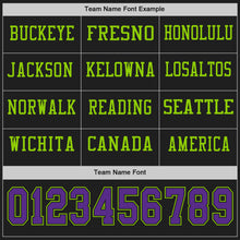 Load image into Gallery viewer, Custom Black Purple-Neon Green Long Sleeve Authentic Football Jersey
