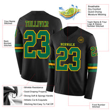 Laden Sie das Bild in den Galerie-Viewer, Custom Black Kelly Green-Gold Long Sleeve Authentic Football Jersey