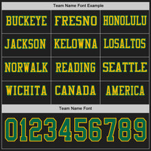 Laden Sie das Bild in den Galerie-Viewer, Custom Black Kelly Green-Gold Long Sleeve Authentic Football Jersey