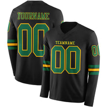 Laden Sie das Bild in den Galerie-Viewer, Custom Black Kelly Green-Gold Long Sleeve Authentic Football Jersey