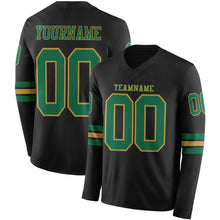 Загрузить изображение в средство просмотра галереи, Custom Black Kelly Green-Old Gold Long Sleeve Authentic Football Jersey