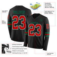 Load image into Gallery viewer, Custom Black Red White-Kelly Green Long Sleeve Authentic Football Jersey