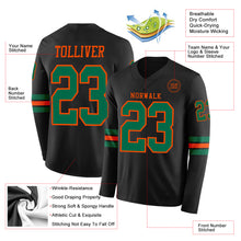 Load image into Gallery viewer, Custom Black Kelly Green-Orange Long Sleeve Authentic Football Jersey
