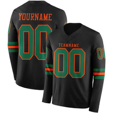 Load image into Gallery viewer, Custom Black Kelly Green-Orange Long Sleeve Authentic Football Jersey