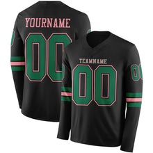 Laden Sie das Bild in den Galerie-Viewer, Custom Black Kelly Green-Medium Pink Long Sleeve Authentic Football Jersey