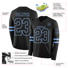 Загрузить изображение в средство просмотра галереи, Custom Black Light Blue Long Sleeve Authentic Football Jersey