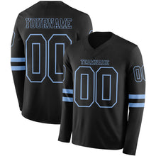 Загрузить изображение в средство просмотра галереи, Custom Black Light Blue Long Sleeve Authentic Football Jersey