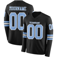 Load image into Gallery viewer, Custom Black Light Blue-White Long Sleeve Authentic Football Jersey