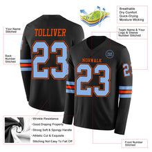 Load image into Gallery viewer, Custom Black Light Blue-Orange Long Sleeve Authentic Football Jersey