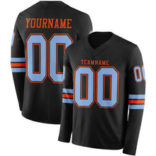 Load image into Gallery viewer, Custom Black Light Blue-Orange Long Sleeve Authentic Football Jersey