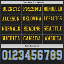 Load image into Gallery viewer, Custom Black Light Blue-Yellow Long Sleeve Authentic Football Jersey