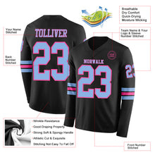 Load image into Gallery viewer, Custom Black Light Blue-Pink Long Sleeve Authentic Football Jersey