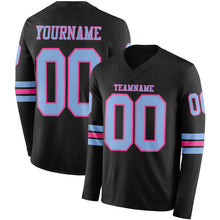 Load image into Gallery viewer, Custom Black Light Blue-Pink Long Sleeve Authentic Football Jersey
