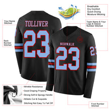 Load image into Gallery viewer, Custom Black Light Blue-Red Long Sleeve Authentic Football Jersey