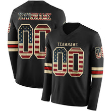 Load image into Gallery viewer, Custom Black Vintage USA Flag Cream-Red Long Sleeve Authentic Football Jersey