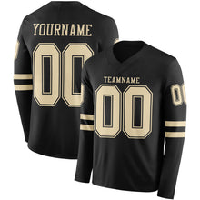 Load image into Gallery viewer, Custom Black Cream Long Sleeve Authentic Football Jersey