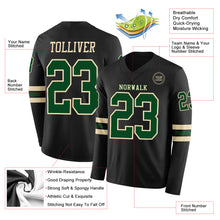 Load image into Gallery viewer, Custom Black Green-Cream Long Sleeve Authentic Football Jersey