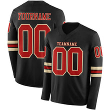 Load image into Gallery viewer, Custom Black Red-Cream Long Sleeve Authentic Football Jersey