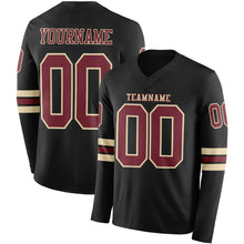 Load image into Gallery viewer, Custom Black Burgundy-Cream Long Sleeve Authentic Football Jersey