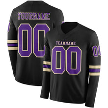 Load image into Gallery viewer, Custom Black Purple-Cream Long Sleeve Authentic Football Jersey