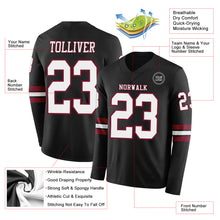 Load image into Gallery viewer, Custom Black White-Crimson Long Sleeve Authentic Football Jersey